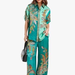 Brand New w/ Tags Emerald Luxe Paisley Women's Shirt and Pants Set Size M